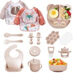 Coffret repas bebe 9 pices, vaisselle antiderapant pour bb set silicone avec ventouse assiette bol ...