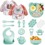 Coffret repas bebe 9 pices, vaisselle antiderapant pour bb set silicone avec ventouse assiette bol ...