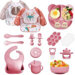Coffret repas bebe 9 pices, vaisselle antiderapant pour bb set silicone avec ventouse assiette bol ...