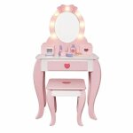 Coiffeuse enfant bois avec miroir et lumieres ginger home rose