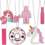 Collier a macher, 6 pi�ces autisme anneaux de dentition b�b�, jouet dentition tdah, silicone rose