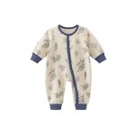 Combinaison pyjama b�b� - 100% coton naturel doux - manches longues, blanc motif feuilles, 0 - 3 mois ...