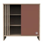 Commode 1 porte colorée et 3 niches avec claustra en bois décor chêne suave Commode 1 porte colorée et 3 niches avec claustra en bois décor chêne suave