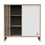 Commode 1 porte colorée et 3 niches avec claustra en bois décor chêne suave Commode 1 porte colorée et 3 niches avec claustra en bois décor chêne suave