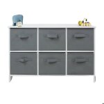 Commode enfant ginger home � meuble de rangement 6 bacs tissu, bois mdf, gris et blanc, 79x36x51 cm