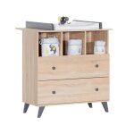 Commode a langer 2 tiroirs et 3 niches d�cor bois ch�ne