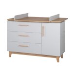 Commode a langer roba caro - 3 tiroirs 1 porte - gris clair - dcor chne - hauteur 94cm