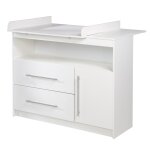 Commode a langer roba maren - blanc - plan amovible - 2 tiroirs - 1 porte - compartiment ouvert Commode a langer roba maren - blanc - plan amovible - 2 tiroirs - 1 porte - compartiment ouvert