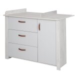 Commode a langer roba mila - gris clair / chne blanchi - bois massif - 3 tiroirs + 1 porte