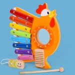 Coq 3 en 1 octave frappe sur le piano, instrument musical d'eveil, jouet musical educatif en bois