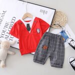 Costume d'été en coton pour bébés garçons, t shirt et short de style collégien pour enfants, deux pièces ... Costume d'été en coton pour bébés garçons, t shirt et short de style collégien pour enfants, deux pièces ...
