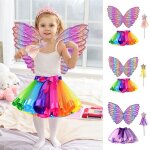 Costume f�erique pour filles, 3 pi�ces, ensemble de costume de princesse f�erique avec ailes papillon, ...