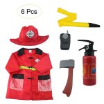 Costume de jeu de rôle de pompier 6 pièces, déguisement, jouets pour enfants, chapeau de feu, vêtements, ... Costume de jeu de rôle de pompier 6 pièces, déguisement, jouets pour enfants, chapeau de feu, vêtements, ...