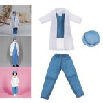 Costume de mdecin de poupe, robe de travail longue, t - shirt, pantalon et chapeau, 1 / 8