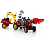 Costway 3 en 1 tracteur pour enfant avec 6 roues, jouet pelle, remorque amovible, avec volant, klaxon, ...