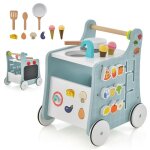 Costway 6 en 1 chariot de marche en bois avec centre de jouets, cuisine de jeu, horloge, enfant 1 an ...