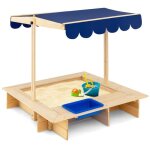 Costway bac a sable en bois enfant 115 x 115 x 121 cm avec toit rglable et pivotant boite de rangement ...