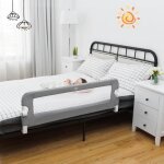 Costway barri�re de lit pliable enfant portable 120x42cm avec barre rabattable mousse souple, trous pr� ...