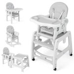 Costway chaise haute bb convertible avec dossier a 3 niveaux, 4 roues universelles amovibles plateau ...