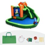 Costway chteau gonflable pour enfants 3 - 10 ans motif de pingouin avec toboggans aquatiques, canon ...