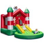Costway chteau gonflable pour enfants 3 - 10 ans sur thme de nol avec toboggan, piscine rondes a balles ...