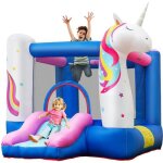 Costway chteau gonflable pour enfants avec toboggan panier de basket thme licorne housse de transport ...