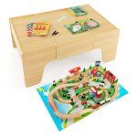 Costway circuit voiture enfant - 84 accessoires avec table, plateau rversible 2 en 1, tiroir coulissant, ...