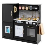 Costway cuisine enfants 3 - 6 ans en bois avec tlphone, tableau noir, micro - ondes, machine de glaons, ...
