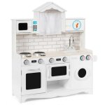 Costway cuisine pour enfants en bois 3 ans + , effet lumire & sonore, machine a laver, micro - ondes, ...