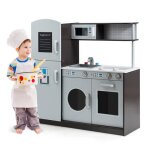 Costway cuisine enfant en bois avec sons rel jouet cuisinire avec four, micro - ondes, rfrigrateur, ...