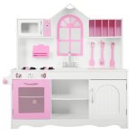 Costway cuisine enfants dinette en bois avec evier, four, micro - ondes, cuisinires, 3 spatules, 109 ...