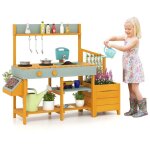 Costway cuisine d'ext�rieur enfants 3 - 8 ans en bois de sapin massif avec bac � plantes, plaques de ...