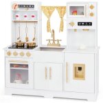 Costway cuisine de jeu pour enfants 3 ans + avec 6 accessoires, cafeti�re, micro - ondes, four, sons ...