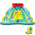 Costway double toboggan gonflable avec pulvrisation, ventilateur 680w, grande pataugeoire, mur d'escalade ...