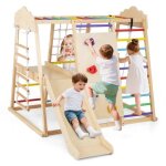 Costway jouet escalade 8 en 1 enfants montessori - toboggan, echelle, mur, balanoire et barre, station ...