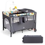 Costway lit parapluie bb pliant 5 en 1 avec matelas, table a langer, bote a musique 3 jouets 4 hauteurs ...