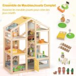 Costway maison de poupe en bois - 21 accessoires de meubles - 6 etages , peinture ecologique pour enfants ...