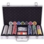 Costway mallette coffret de poker professionnelle 300 jetons 2 jeux de cartes, 5 d�s, 1 boutons, tapis ...