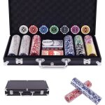Costway mallette de poker, 300 jetons laser , 2 jeux de 54 cartes, 5 ds, 1 dealer - coffret de poker ...