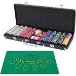 Costway mallette de poker 500 jetons 2 jeux de cartes, 5 d�s 3 boutons 1 tapis en feutre coffret professionnel ...