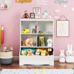 Costway meuble de rangement pour jouets a 3 niveaux avec 4 compartiments ouverts et un bac bibliothque ...