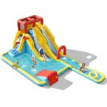 Costway parc aquatique gonflable double toboggan a jeu de surf, jeu de basket - ball, pistolet a eau, ...