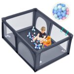 Costway parc b�b� 120x190x68cm avec 2 anneaux 2 portes a fermeture eclair 50 balles pieds antid�rapantes ...