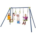 Costway portique avec balançoire, 1 face a face et 2 anneaux de gymnastique en métal cadre en forme de ... Costway portique avec balançoire, 1 face a face et 2 anneaux de gymnastique en métal cadre en forme de ...