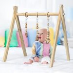 Costway portique d'eveil en bois pour bb avec 3 jouets pendentifs sans bpa forme triangulaire 60x44x60cm ...