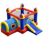 Costway structure gonflable pour enfants long toboggan, petite maison panier de basket - ball et cible ...