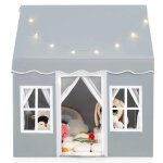 Costway tente de jeux avec guirlandes lumineuses etoiles, tapis antidrapant, rideaux en filet & poches ...