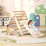 Costway toboggan 2 en 1 avec triangle d'escalade pliable en bois de htre solid aire de jeux intrieur ...