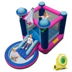 Costway toboggan aquatique gonflable thme de l'espace avec gonfleur 480 w piscine a eclaboussures, toboggan ...