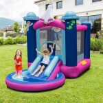 Costway toboggan aquatique gonflable thme de l'espace avec piscine a eclaboussures, toboggan sac de ...